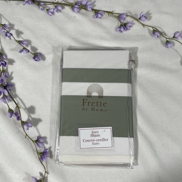 NIB [ 1 Euro ] Pillow Sham for Frette At Home‎ Brenta in Ivory / Sage Green - Picture 1 of 11